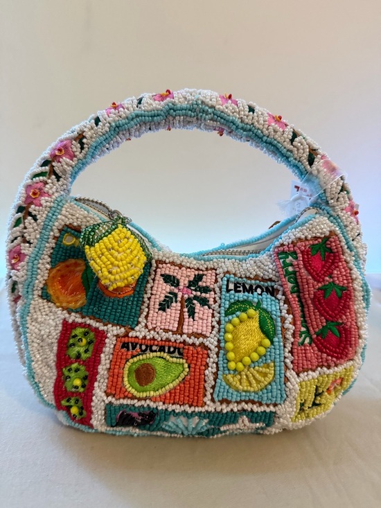 Handbags - Beaded Fruit Patch Shoulder Bag - White & Aqua